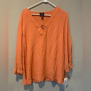 JM Collection Burnt Orange V-Neck Blouse